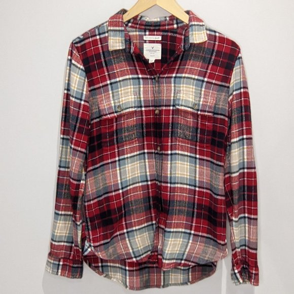 American Eagle Women's Button Plaid Down Shirt - Picture 1 of 3